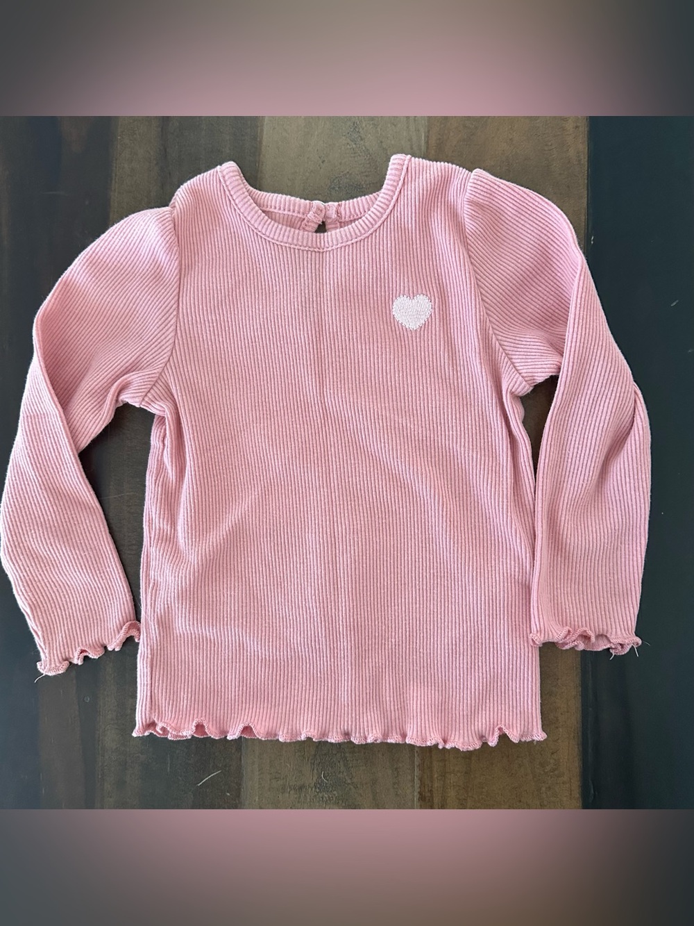 Little Me Pink Ribbed Long-Sleeve Top with Heart. Size 18 months